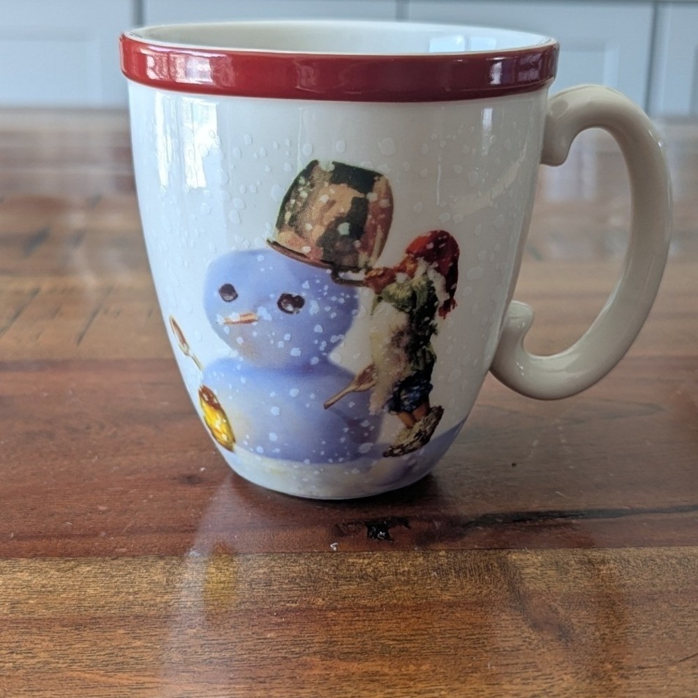 Vtg Williams-Sonoma Mug White Snowman Gnome Winter Holiday Festive 12 oz